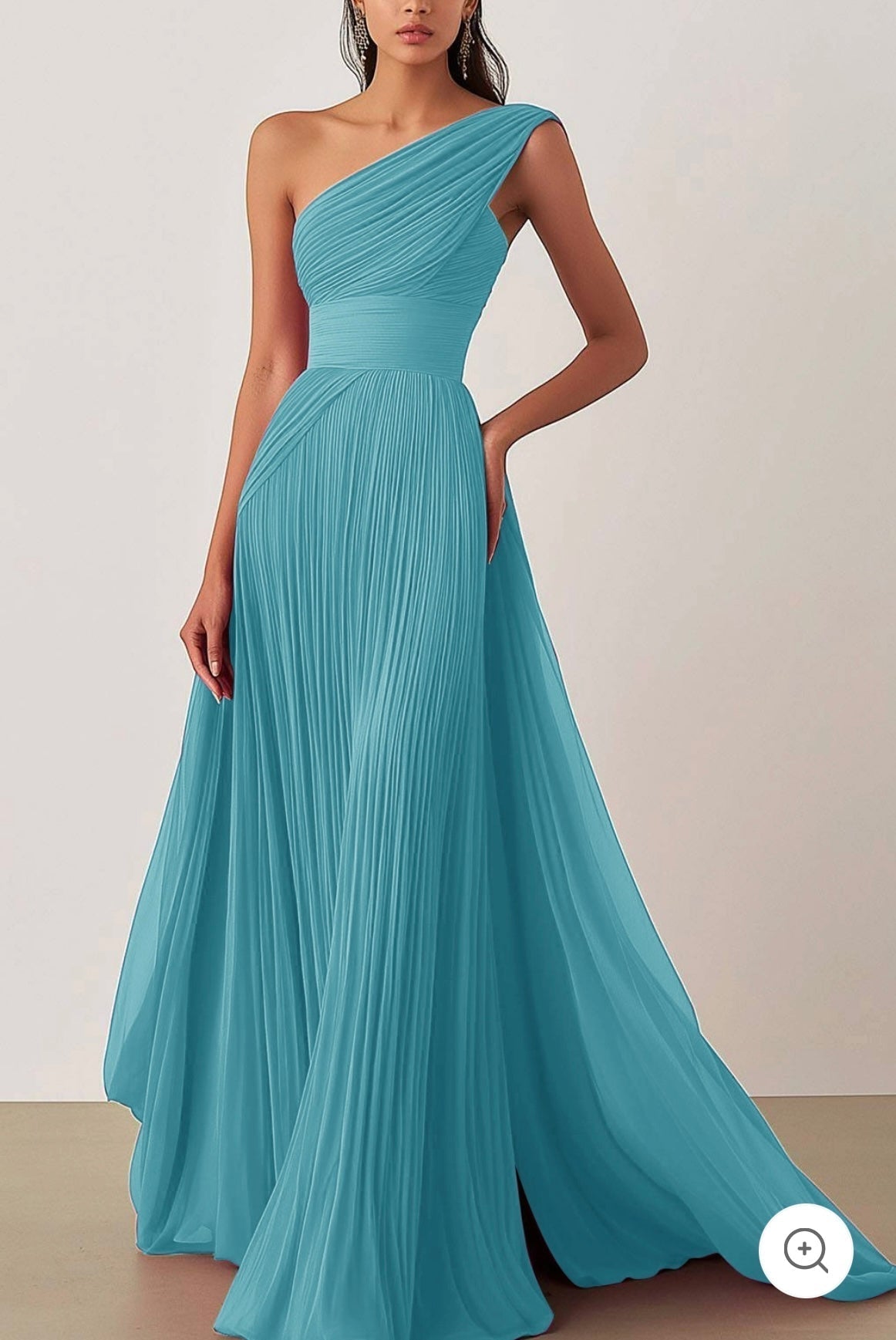 Heidi – One-Shoulder Pleated Chiffon Gown