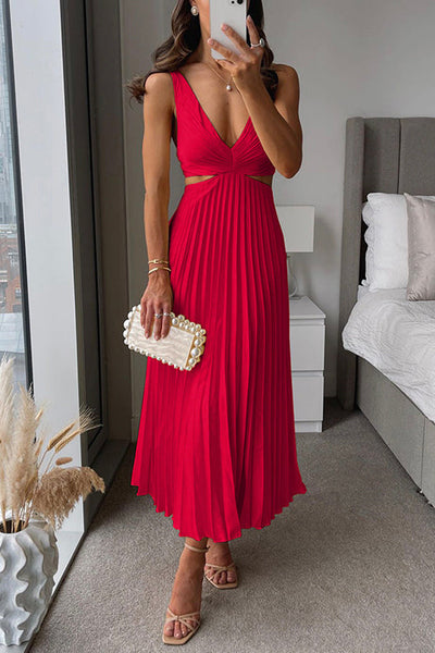 Blanche – Pleated V-Neck Midi Dress