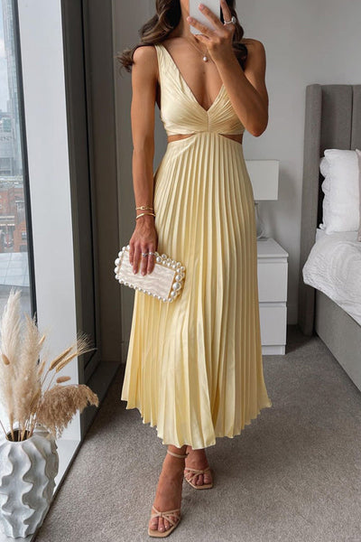 Blanche – Pleated V-Neck Midi Dress