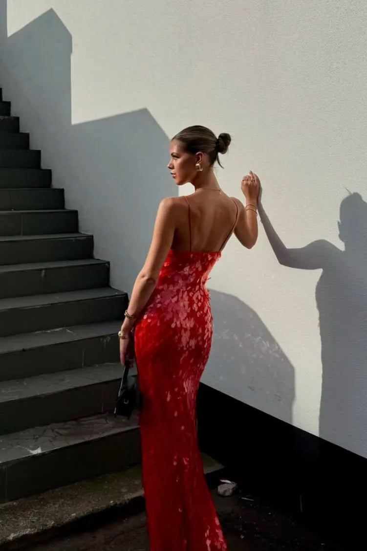 Brielle – Sequin Slip Gown in Scarlet