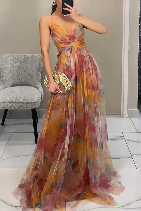 Babette – Strapless Watercolor Chiffon Gown