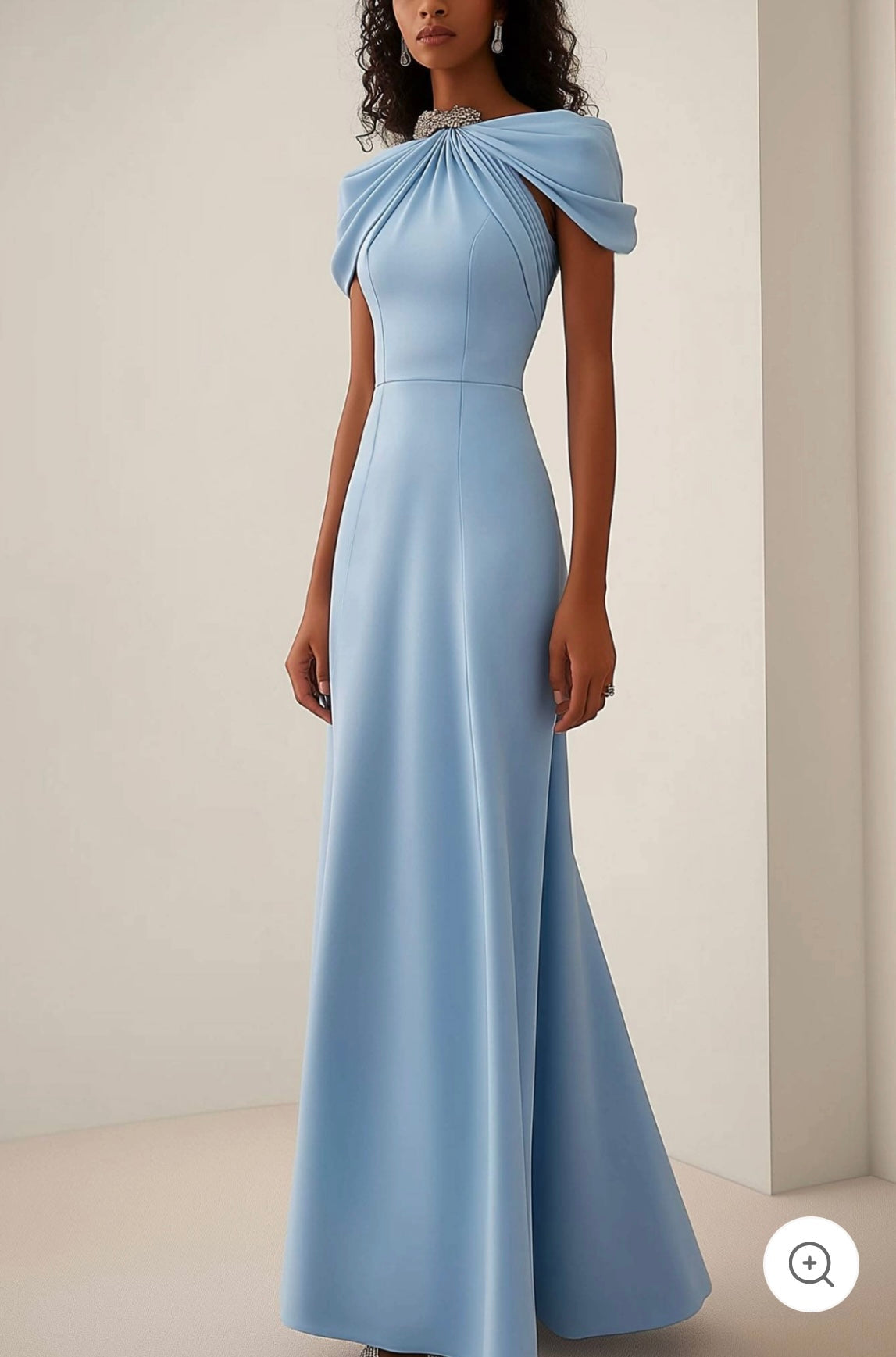 Annika – Soft Blue Draped Shoulder Gown