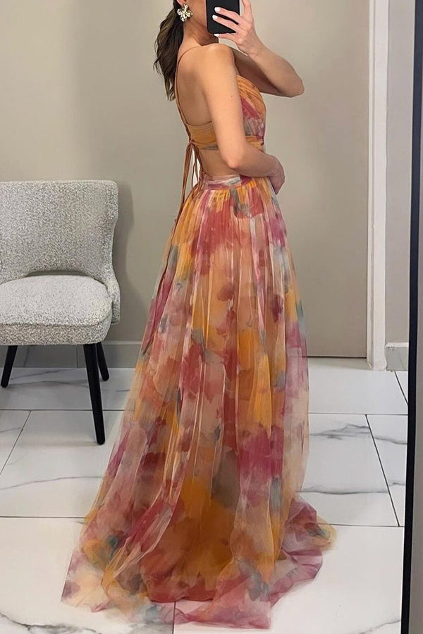 Babette – Strapless Watercolor Chiffon Gown