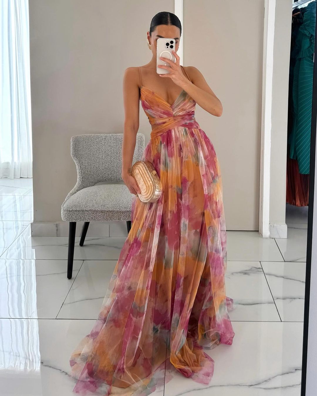 Babette – Strapless Watercolor Chiffon Gown