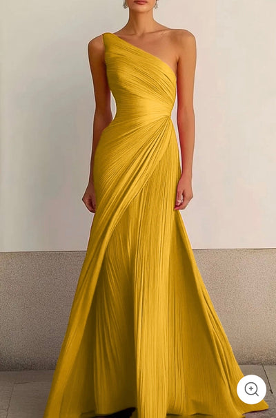 Helmi – Pleated One-Shoulder Evening Gown