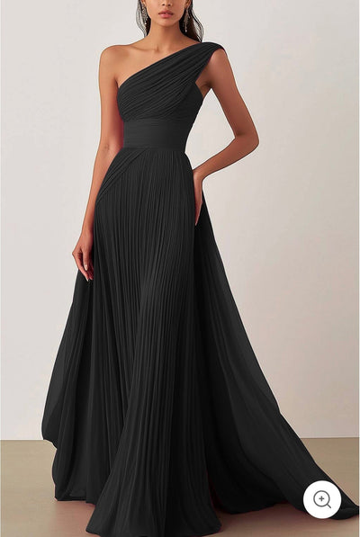 Heidi – One-Shoulder Pleated Chiffon Gown