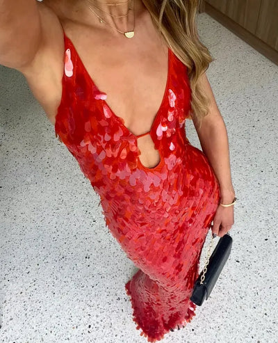 Brielle – Sequin Slip Gown in Scarlet