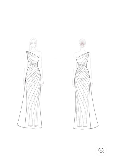 Helvi – One-Shoulder Metallic Draped Evening Gown