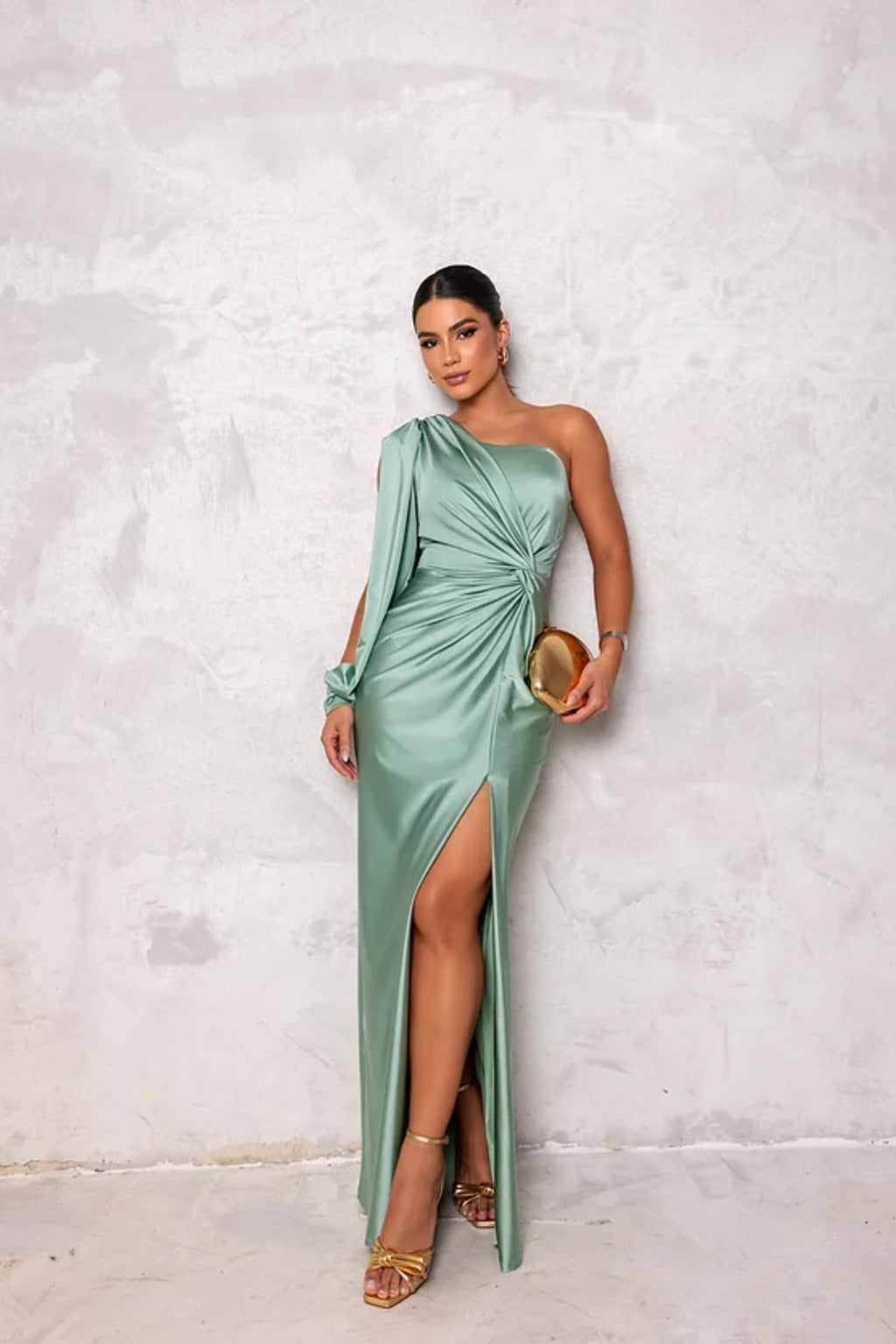 Carolyn – One-Shoulder Drape Evening Gown