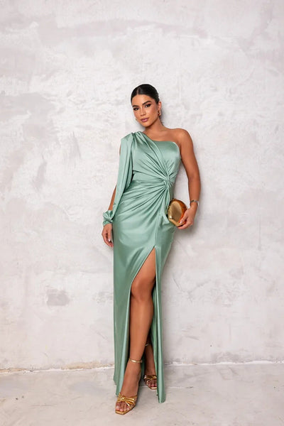 Carolyn – One-Shoulder Drape Evening Gown