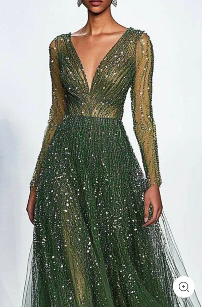 Aulikki – Emerald Crystal Tulle Gown