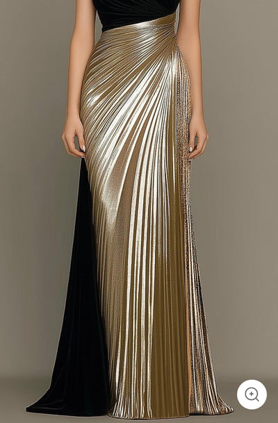 Helvi – One-Shoulder Metallic Draped Evening Gown