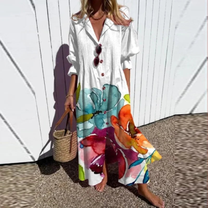 Cassidy™ – Boho Puff Sleeve Maxi Dress