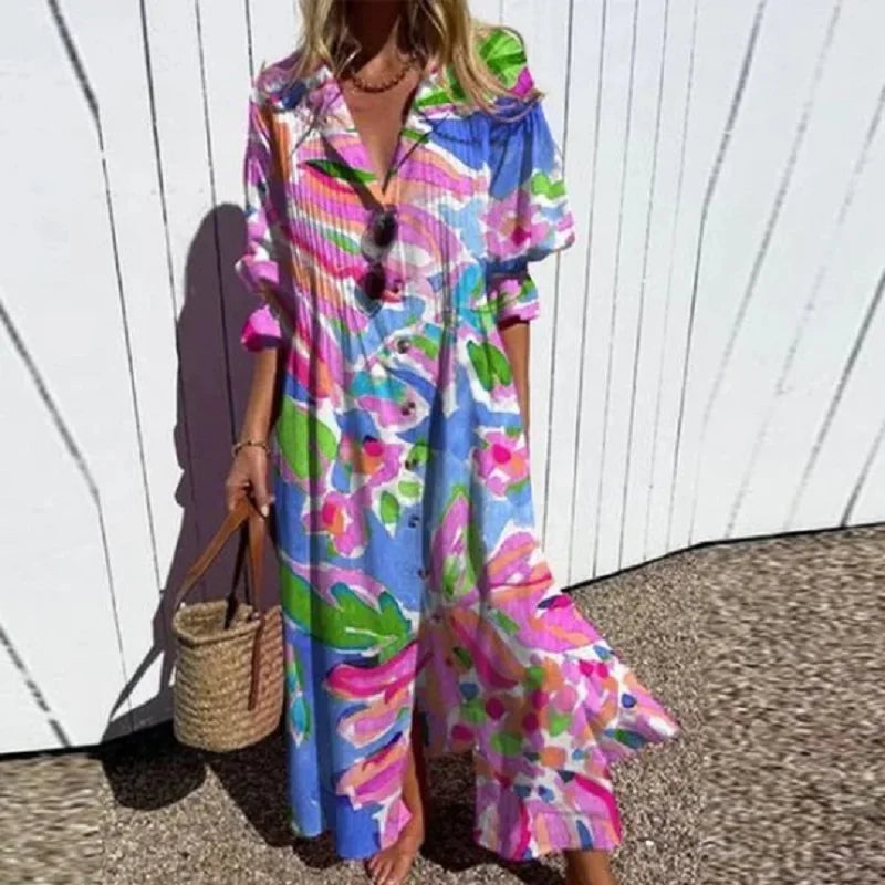 Cassidy™ – Boho Puff Sleeve Maxi Dress