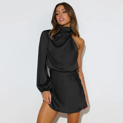 Callia – One-Sleeve Satin Mini Dress