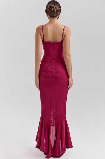 Bryony – Ruffle Drape Satin Gown