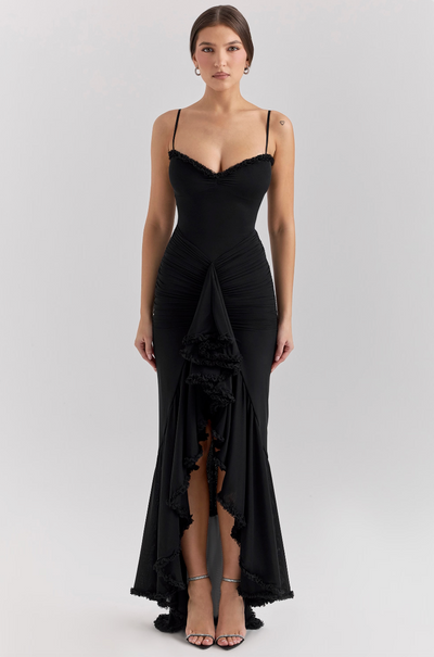Bryony – Ruffle Drape Satin Gown