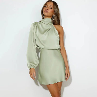 Callia – One-Sleeve Satin Mini Dress
