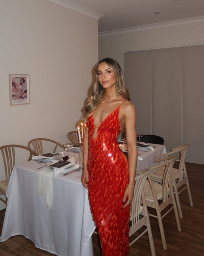 Brielle – Sequin Slip Gown in Scarlet