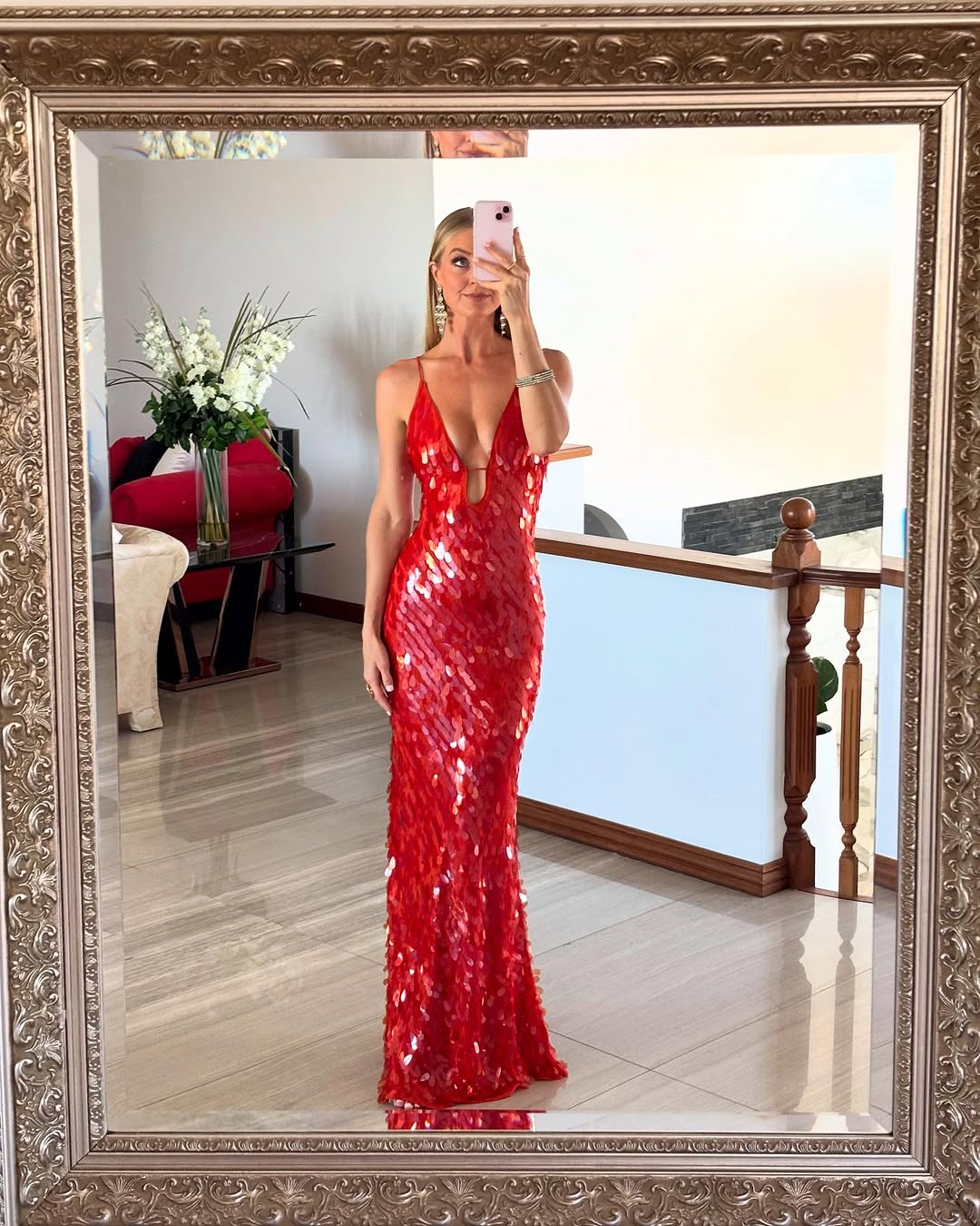 Brielle – Sequin Slip Gown in Scarlet