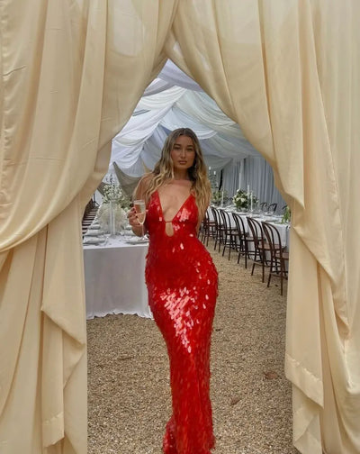 Brielle – Sequin Slip Gown in Scarlet