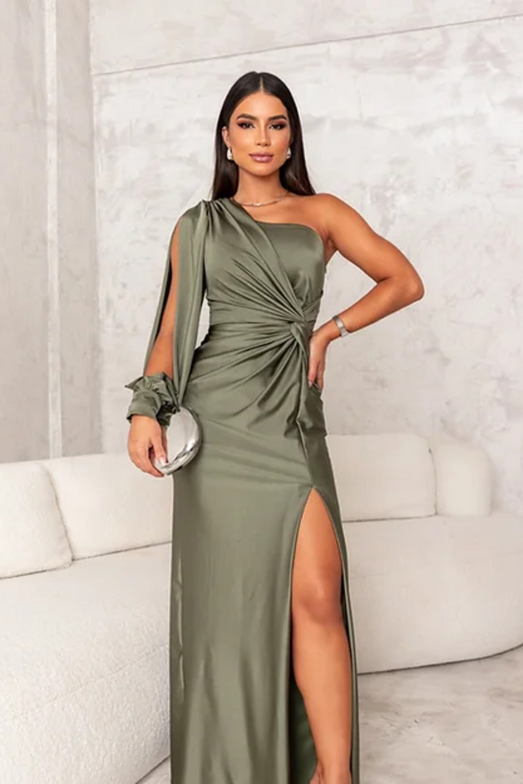 Carolyn – One-Shoulder Drape Evening Gown