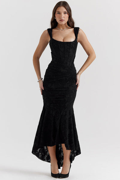 Brynlee – Ruched Velvet Asymmetrical Dress