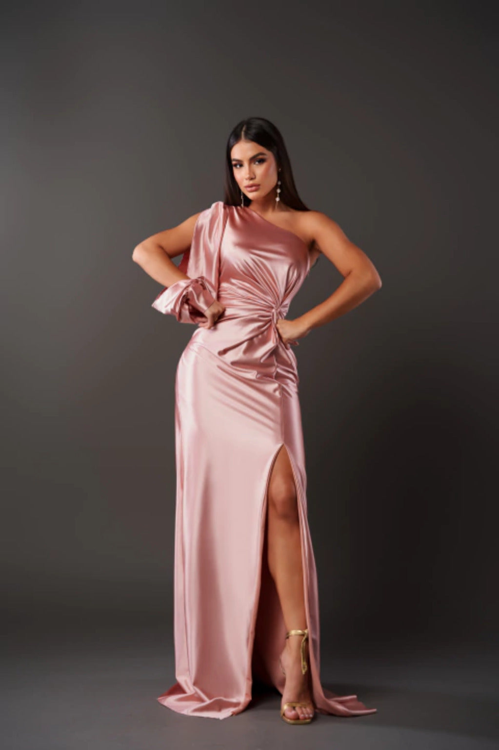 Carolyn – One-Shoulder Drape Evening Gown