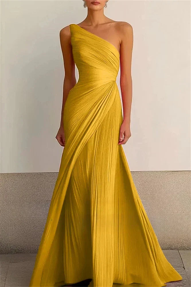 Helmi – Pleated One-Shoulder Evening Gown