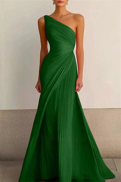 Helmi – Pleated One-Shoulder Evening Gown