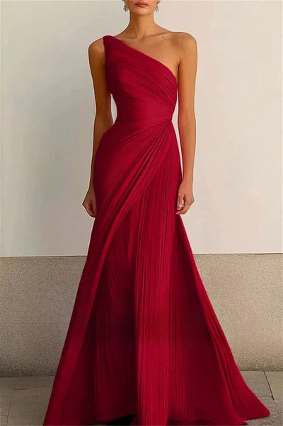 Helmi – Pleated One-Shoulder Evening Gown