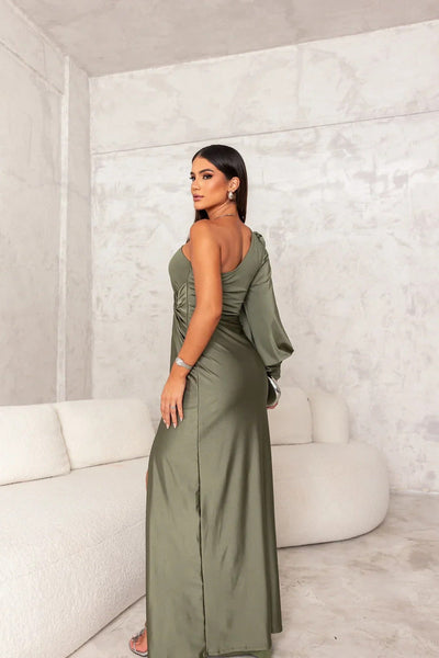 Carolyn – One-Shoulder Drape Evening Gown
