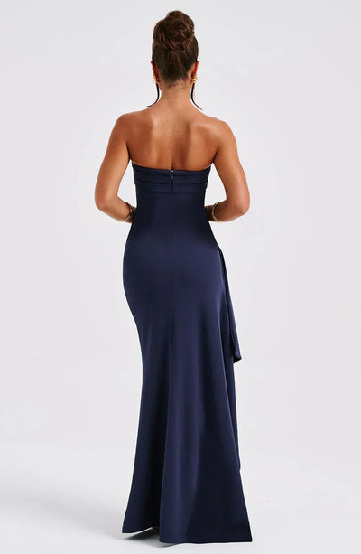 Mahulena – Strapless Draped Slit Gown for Women